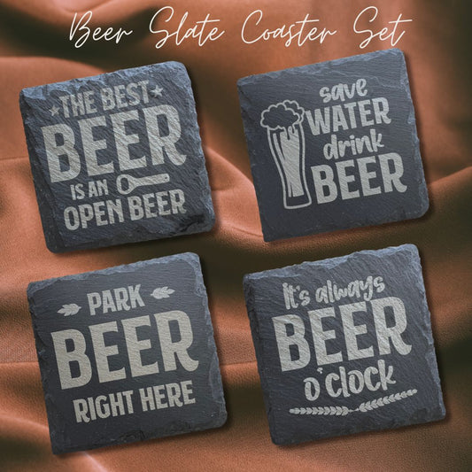 Beer Themed Slate Coaster Set
