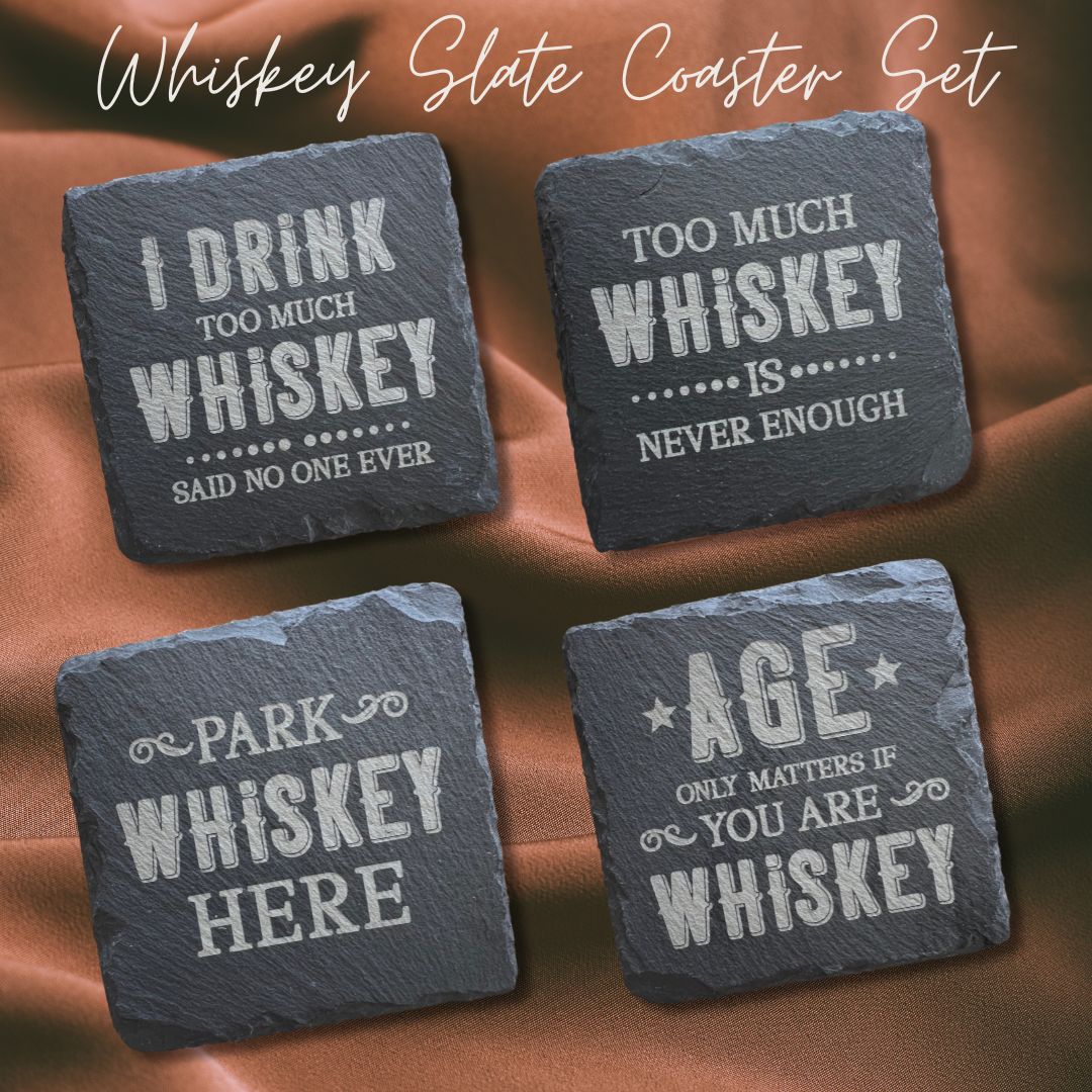 Whiskey Themed Slate Coaster Set