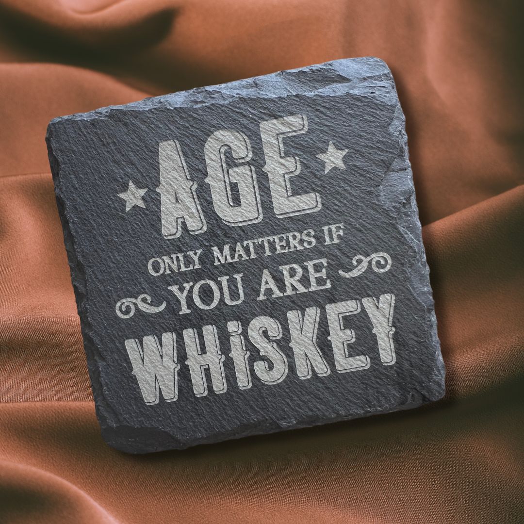 Whiskey Themed Slate Coaster Set