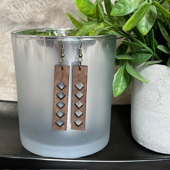 Assorted Bar Design Walnut Dangle Earrings