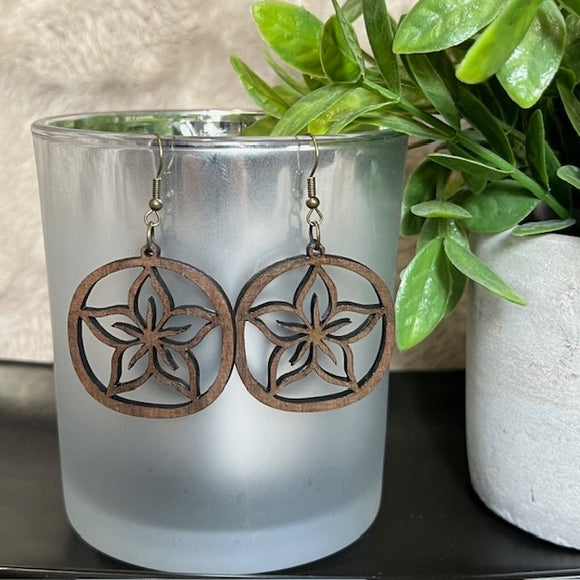 Assorted Round Design Walnut Dangle Earrings