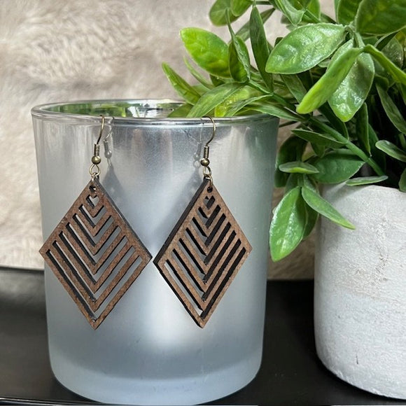 Assorted Diamond Design Walnut Dangle Earrings
