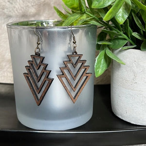 Assorted Geometric Design Walnut Dangle Earrings