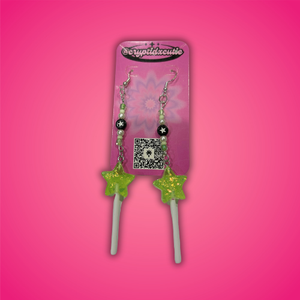 Green Star Lollipop Earrings