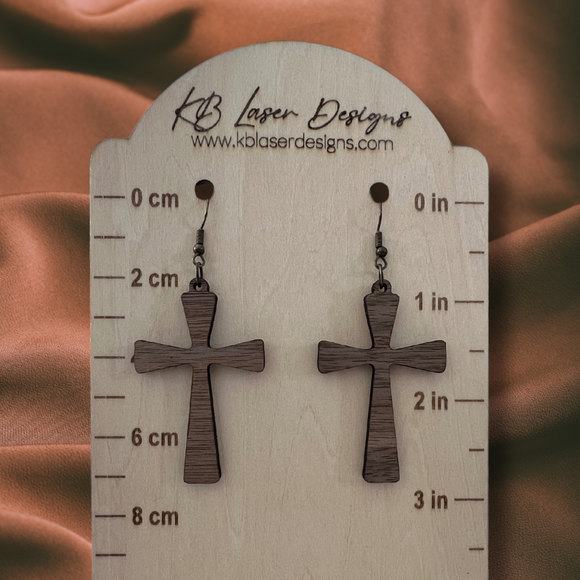 Assorted Cross Design Walnut Dangle Earrings