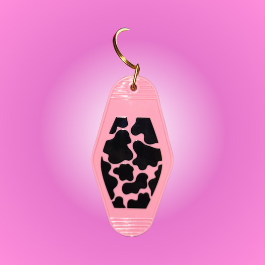 Cow Print Motel Keychain