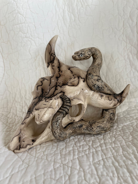 Horsehair Skull with Rattlesnake
