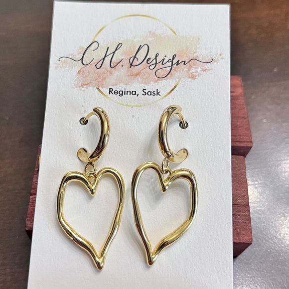 25x17mm Gold Plated Heart Earrings