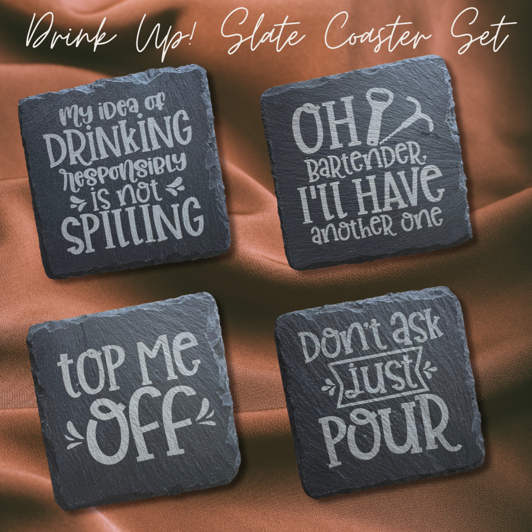 Drink Up! Themed Slate Coaster Set