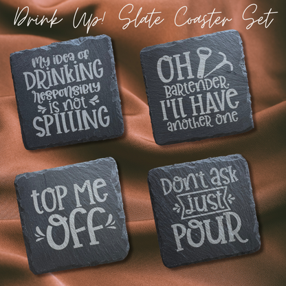 Drink Up! Themed Slate Coaster Set