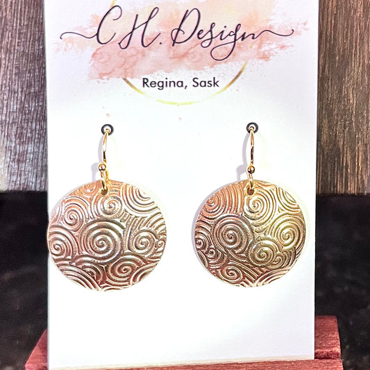 Round Brass Textured Earrings