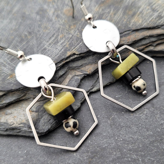 Hexagon Earrings - Jade & Jasper