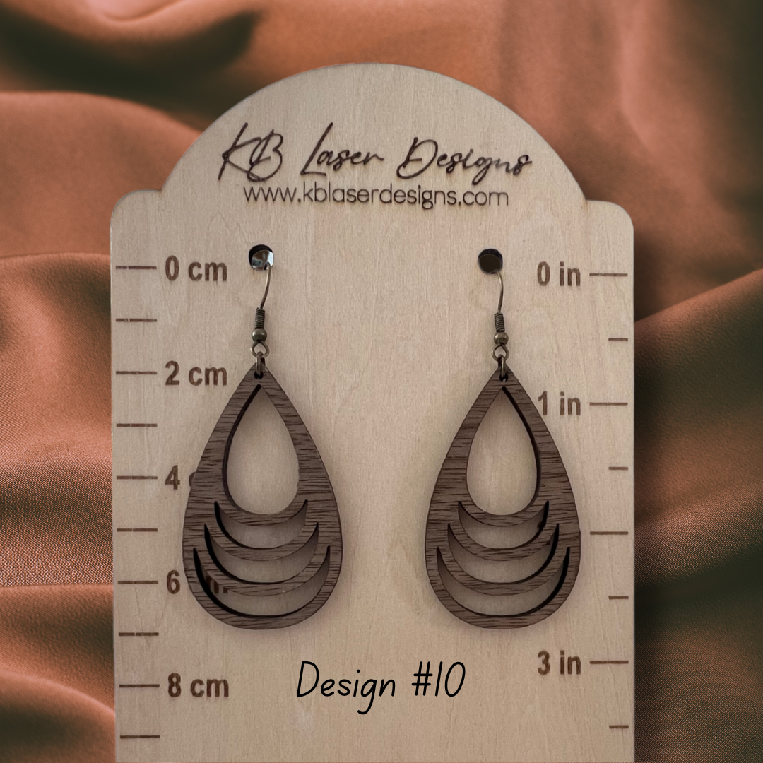 Assorted Geometric Design Walnut Dangle Earrings