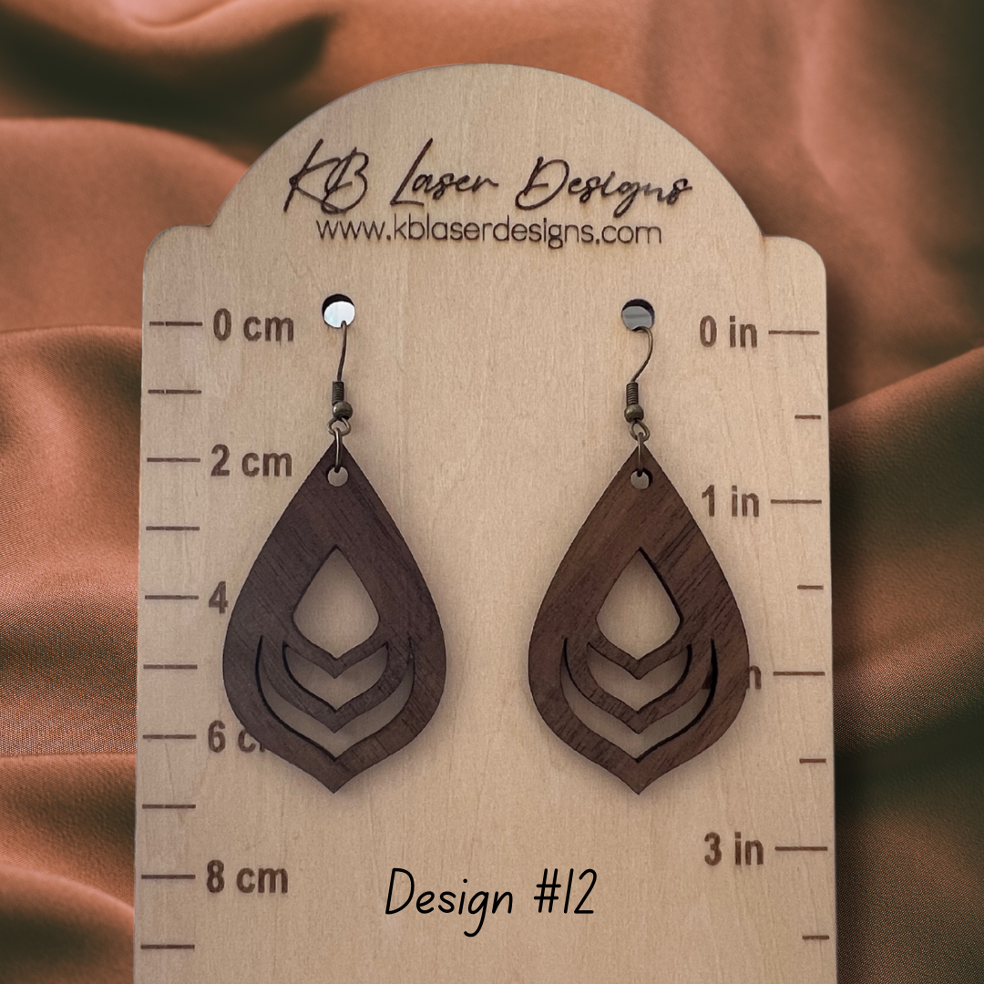 Assorted Geometric Design Walnut Dangle Earrings