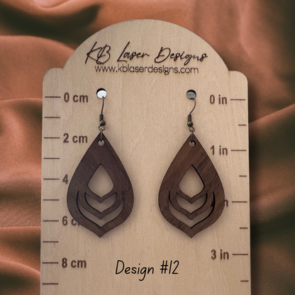 Assorted Geometric Design Walnut Dangle Earrings