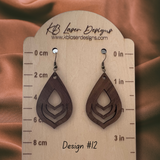 Assorted Geometric Design Walnut Dangle Earrings
