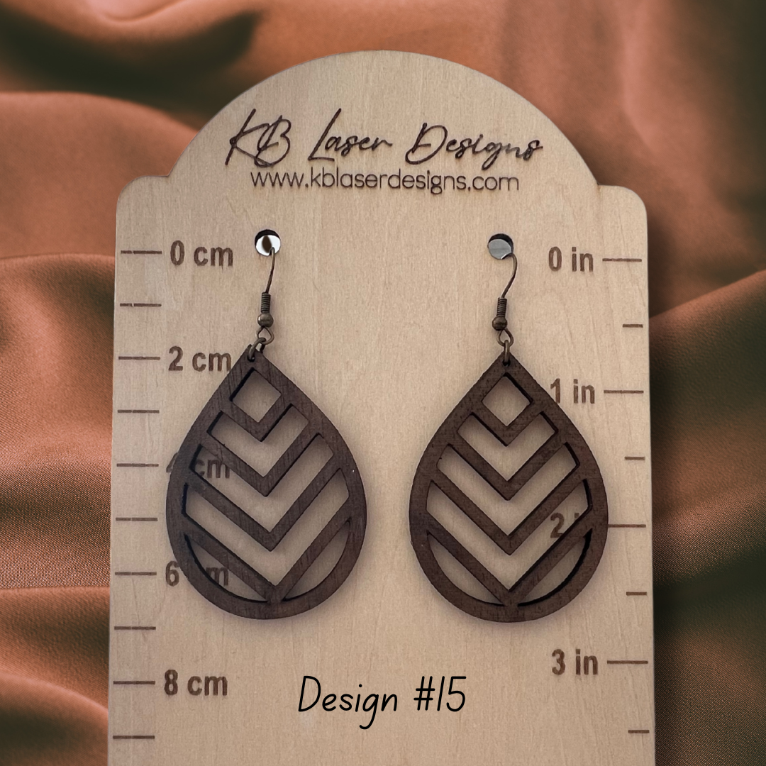 Assorted Geometric Design Walnut Dangle Earrings