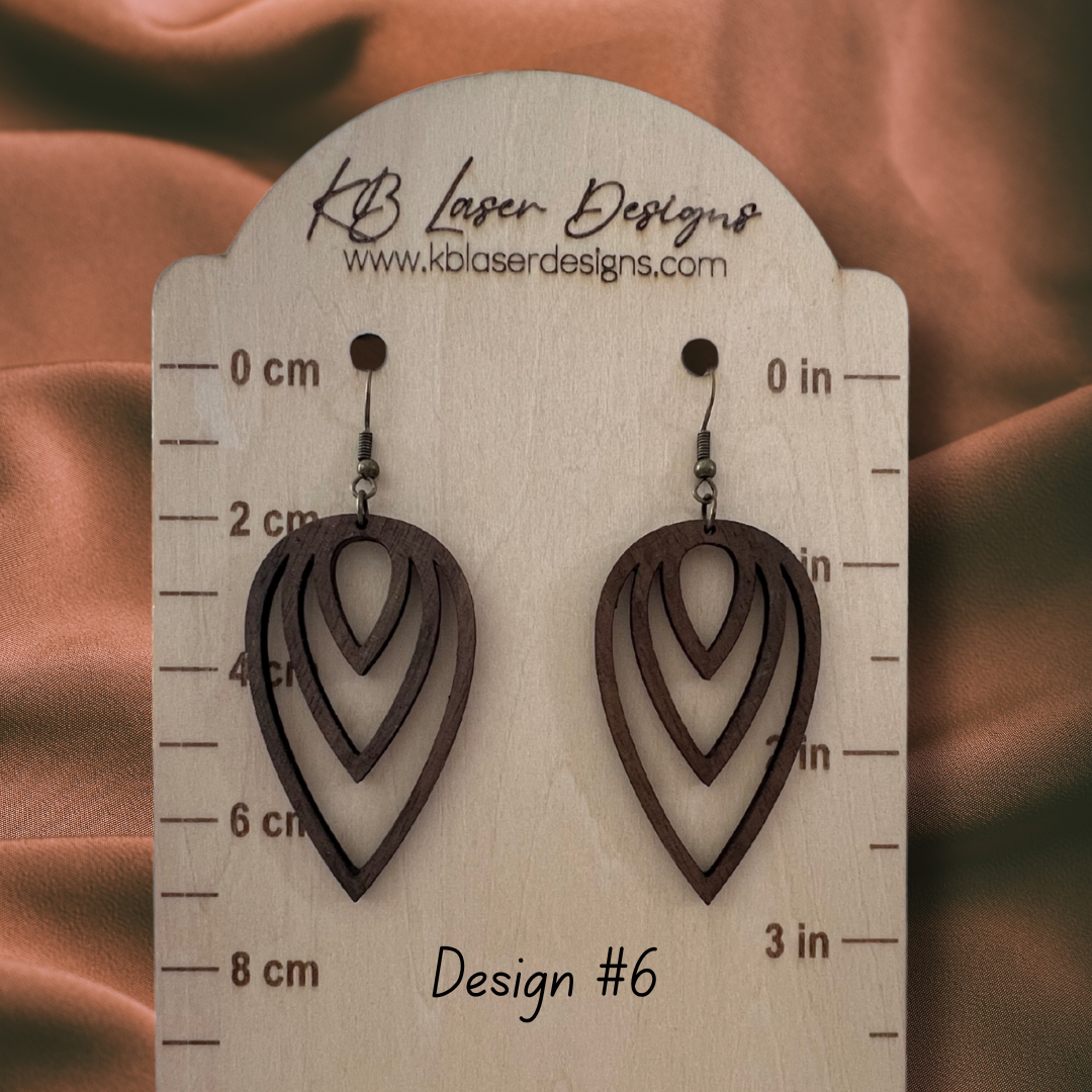 Assorted Geometric Design Walnut Dangle Earrings