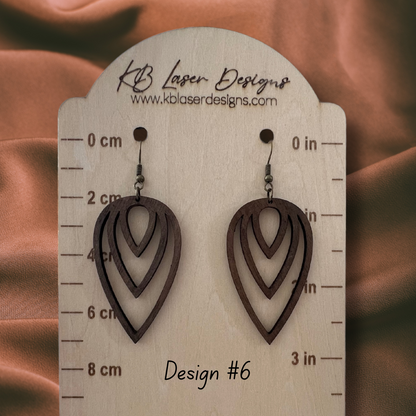 Assorted Geometric Design Walnut Dangle Earrings