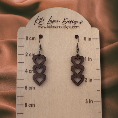 Assorted Heart Design Walnut Dangle Earrings