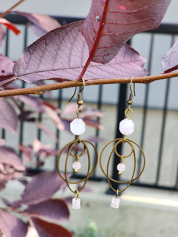 Bronze Earrings Rose Quartz