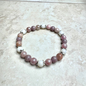 7.25” Sunstone, Quartz & Shell Bracelet