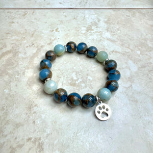 6" Lake Blue Cloisonne Jasper & Amazonite Bracelet