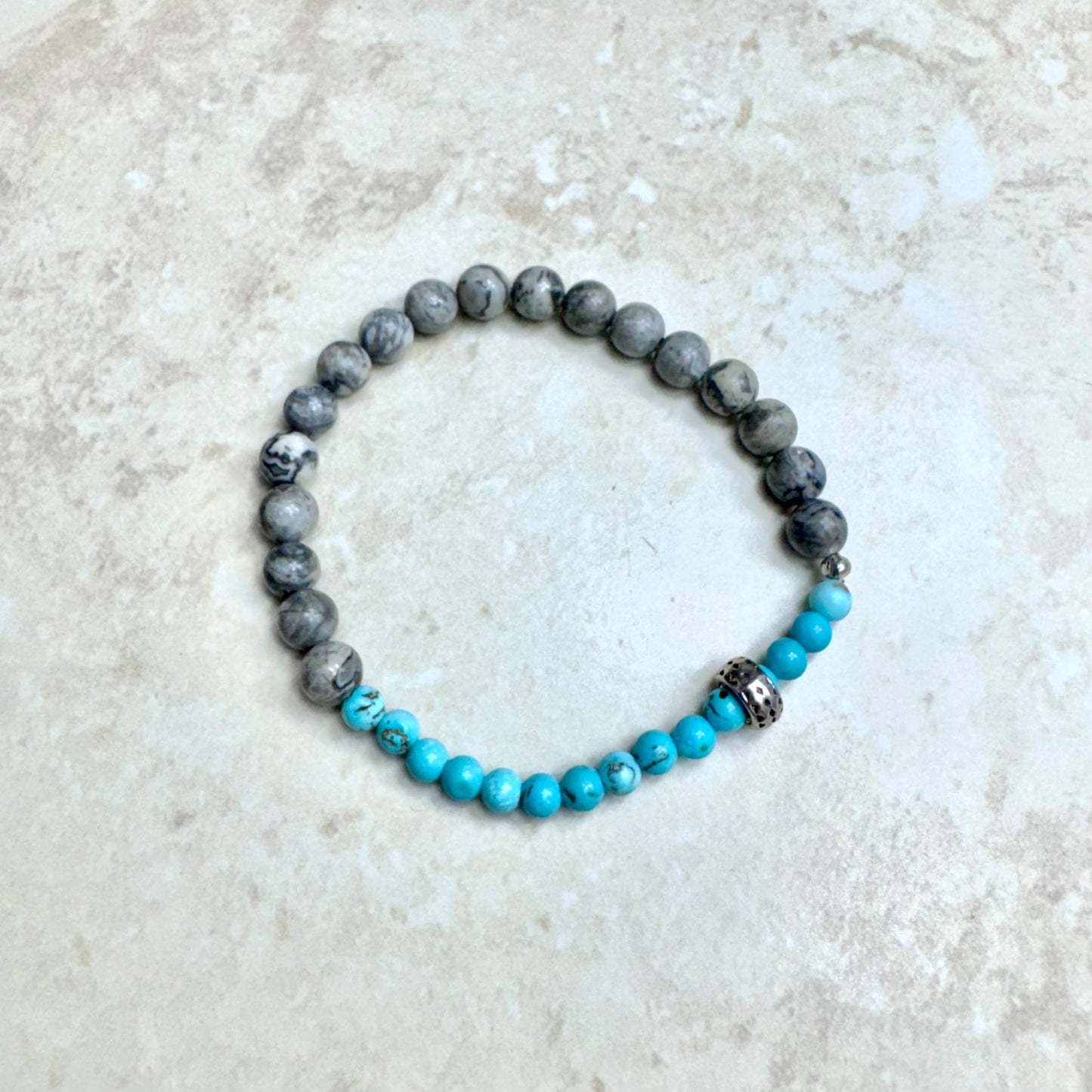 6.5" Jasper & Turquoise Bracelet w/ floating Rondelle