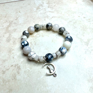 6.25" Fire Agate & Rose Quartz Bracelet w/ Moon Kitty Charm