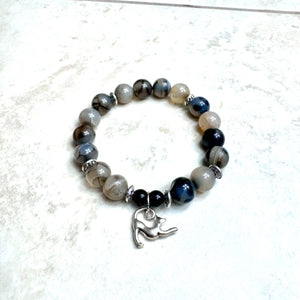 6.5" Fire Agate w/ Silver Stretching Kitty Charm