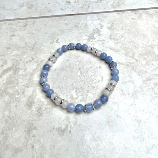 6.75" Aquamarine & Rondelle Rose Quartz Bracelet