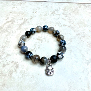 6.25" Fire Agate Bracelet w/ Lucky Kitty Charm