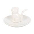 Sitting White Cat Face Ceramic Trinket Dish
