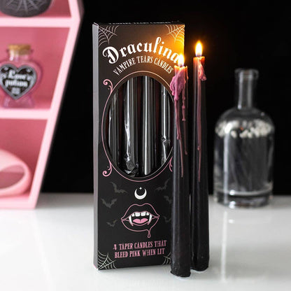 Set of 4 Gothic Pink Vampire Tears Bleeding Halloween Taper Candles