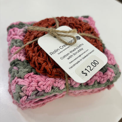 Cotton dish cloths with nylon scrubbie