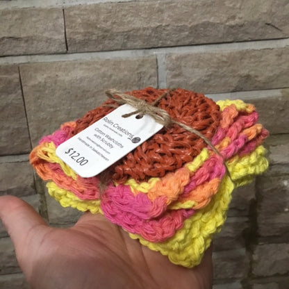 Cotton dish cloths with nylon scrubbie