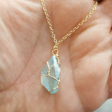 Blue Dyed Quartz Gold Wrapped Necklace
