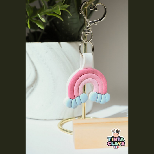 Pastel Pink Rainbow Polymer Clay Keychain