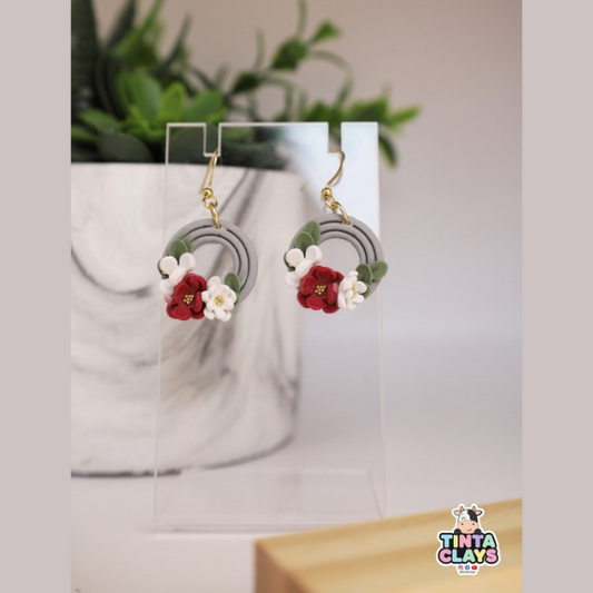 Floral Circle Polymer Clay Dangle Earrings