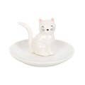 Sitting White Cat Face Ceramic Trinket Dish