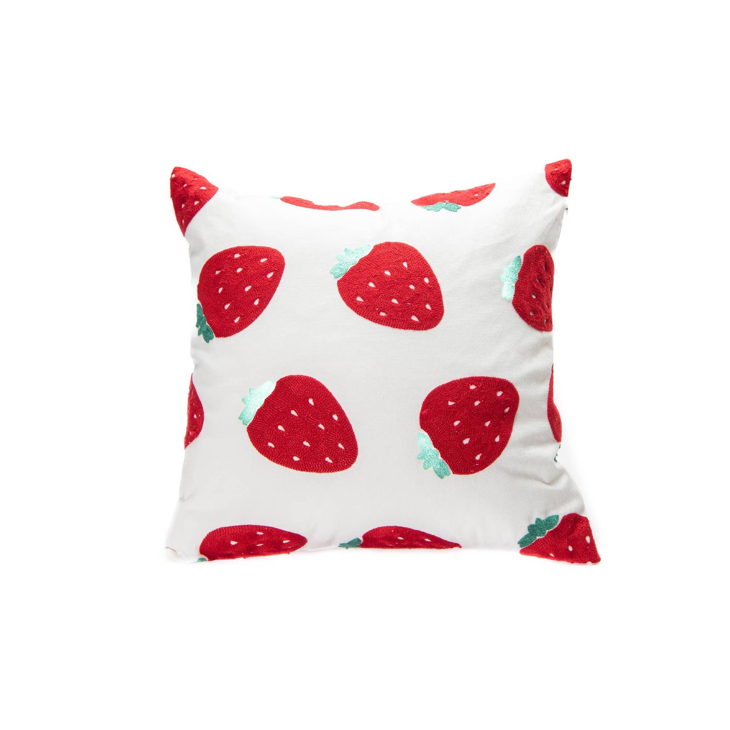 Cotton Embroidered Square Cushion (Big Strawberries)