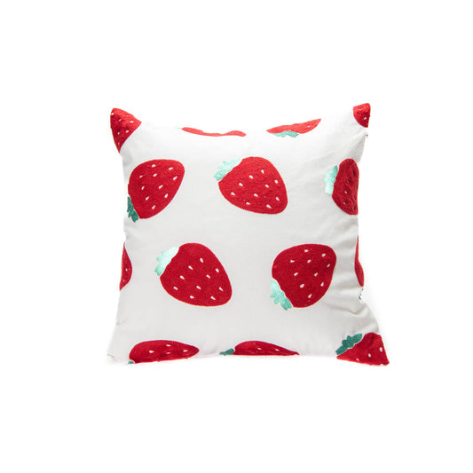 Cotton Embroidered Square Cushion (Big Strawberries)