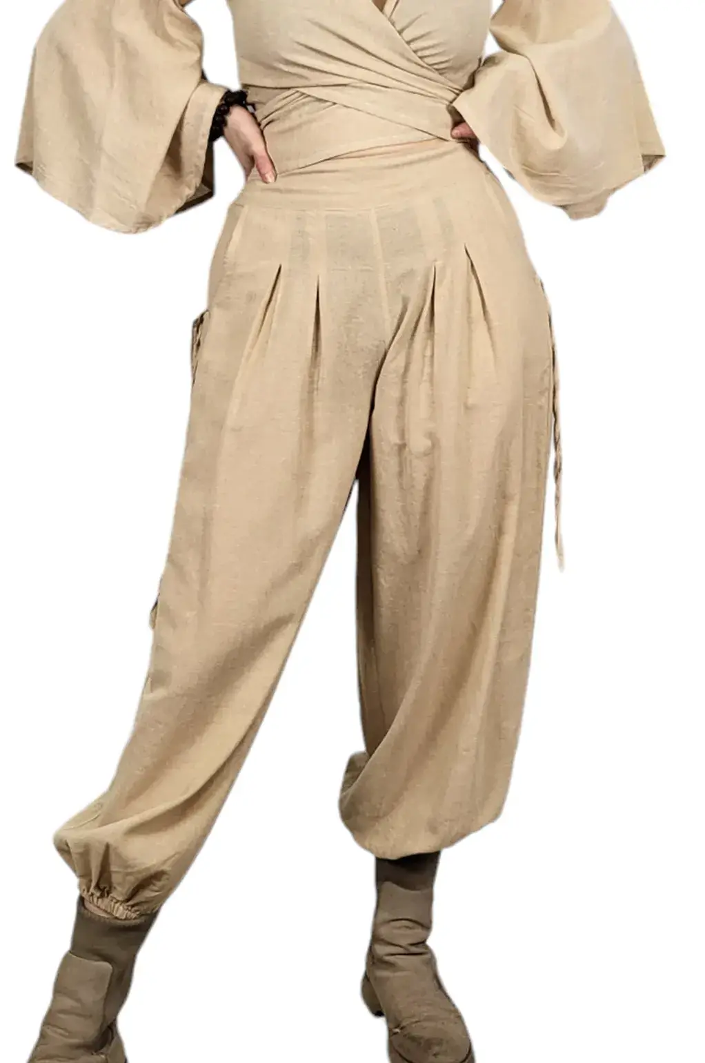 Solid Half-Elastic Cotton Pants