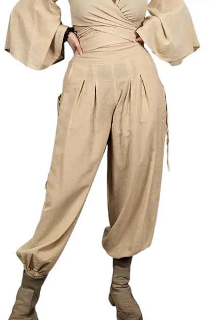 Solid Half-Elastic Cotton Pants