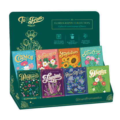 Floriography Seed Packet Countertop Display + 100 Seed Packets