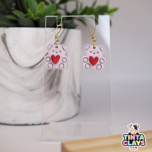 Bear Heart Polymer Clay Dangle Earrings