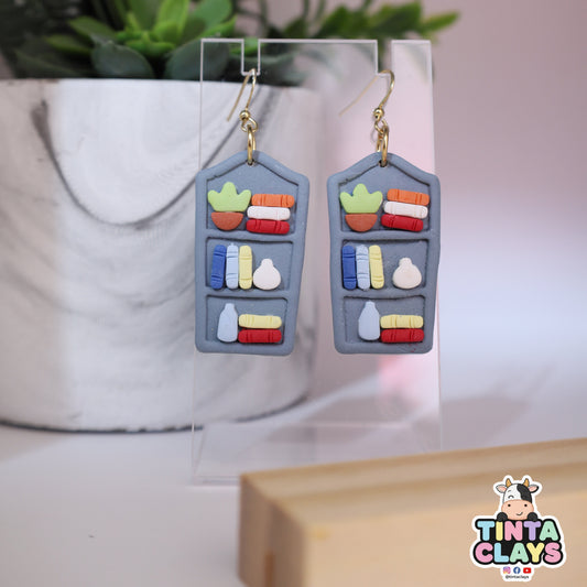 Blue Bookshelf Polymer Clay Dangle Earrings