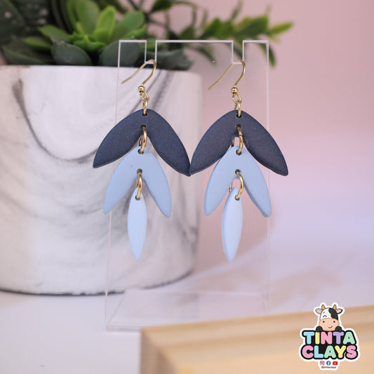 Blue Leaf Drop Polymer Clay Dangle Earrings