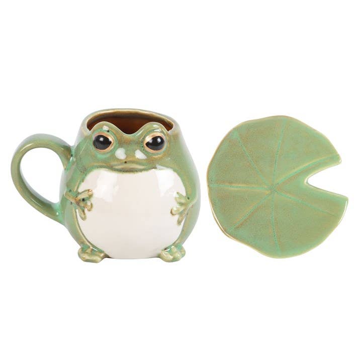 Frog Shaped Ceramic Mug and Lily Pad Saucer