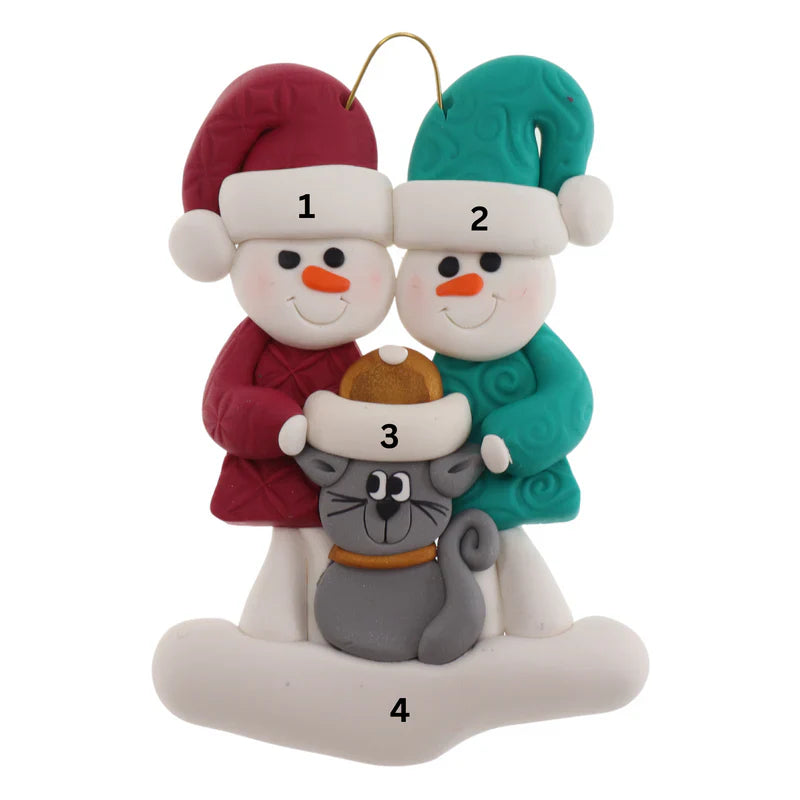 Couple Snowmen With Cat Ornaments